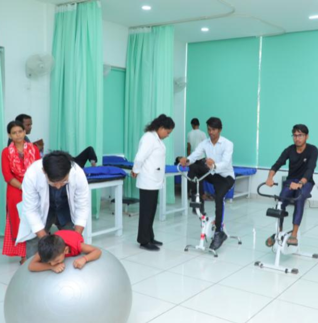Rehabilitation exercise area with physiotherapy equipment